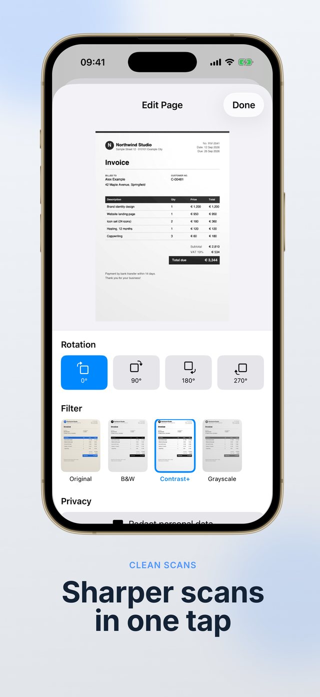 Per-page rotation and image filters