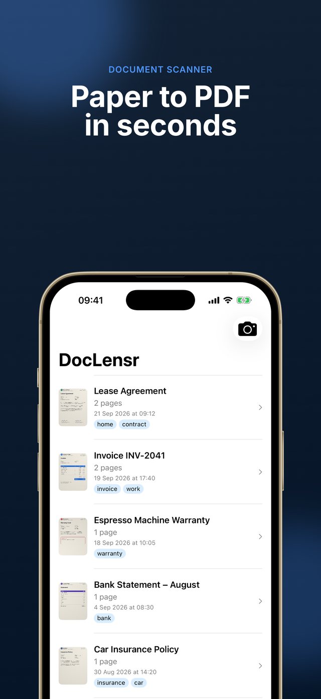 Your document library with search by title and tag